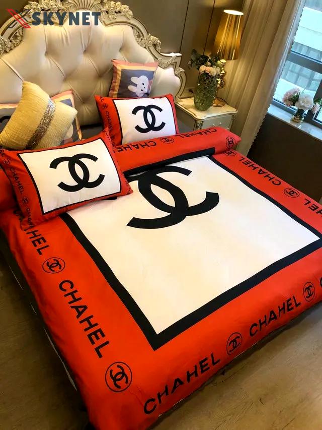 Chanel red logo type 408 Bedding Sets duvet luxury ideas bedclothes bedspread bed linen covers sheets home decor premium fashion brand blankets hyperbeast Bedroom