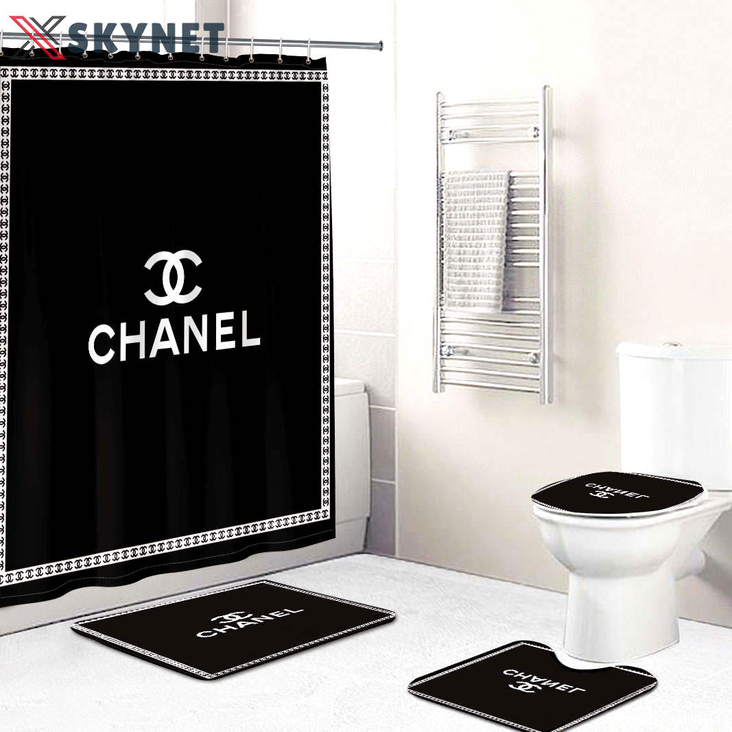 Chanel shower curtain framed white and black luxury bath mat sets shower curtain 50 Bathroom Set