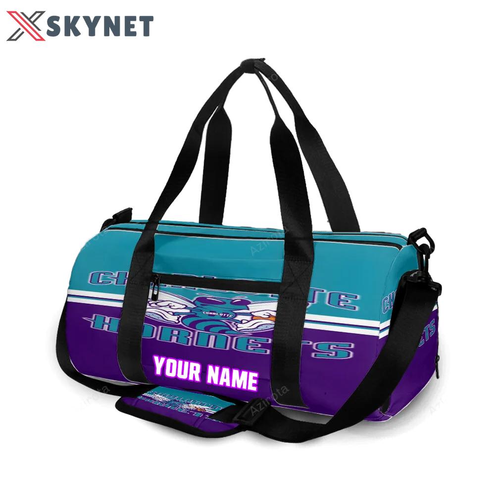 Charlotte hornets blue purple personalized name travel bag gym bag 439 Travel Bag