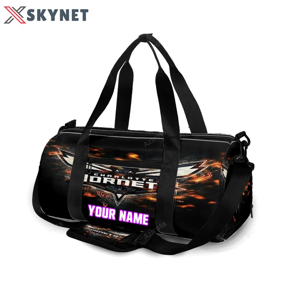 Charlotte hornets fire personalized name travel bag gym bag 1643 Travel Bag