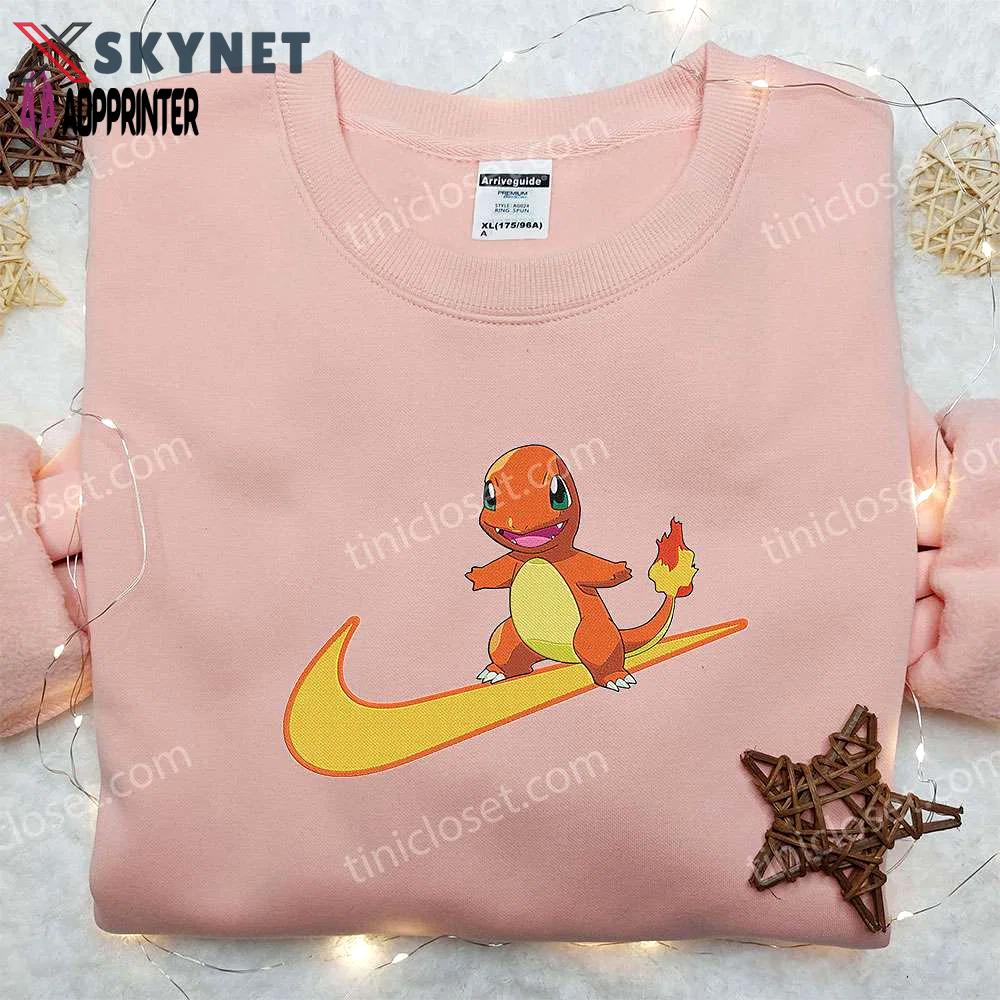 Charmander x nike anime embroidered hoodie & shirts: pokemon & nike inspired apparel Embroidered Shirt