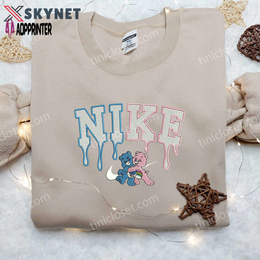 Cheer & grumpy bear x nike embroidered shirt – custom cartoon care bear tee Embroidered Shirt
