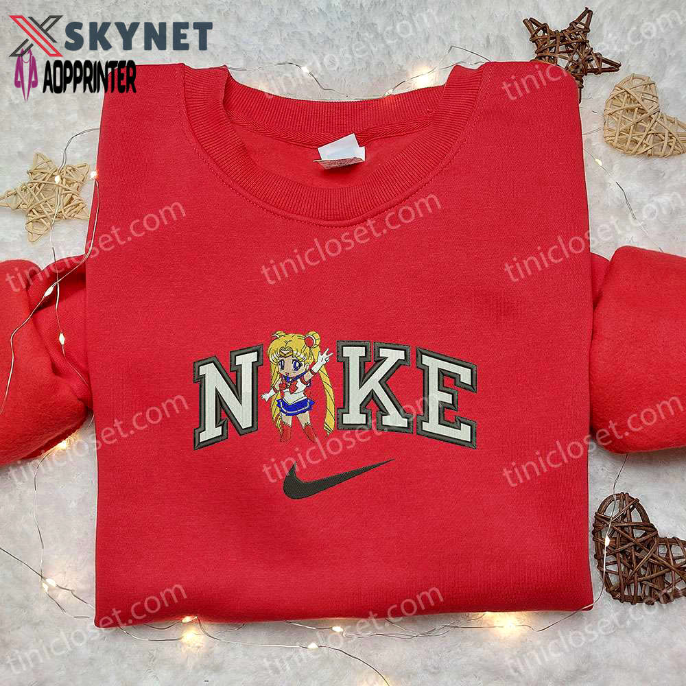 Chibi sailormoon x nike anime embroidered tshirt sweatshirt & hoodie: custom sailor moon embroidery Embroidered Shirt