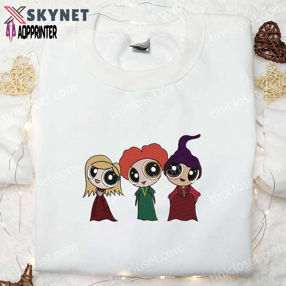 Chibi sanderson sisters x powerpuff girls embroidered shirt: hocus pocus & halloween delight Embroidered Shirt