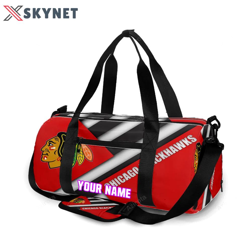Chicago blackhawks emblem flag personalized name travel bag gym bag 111 Travel Bag