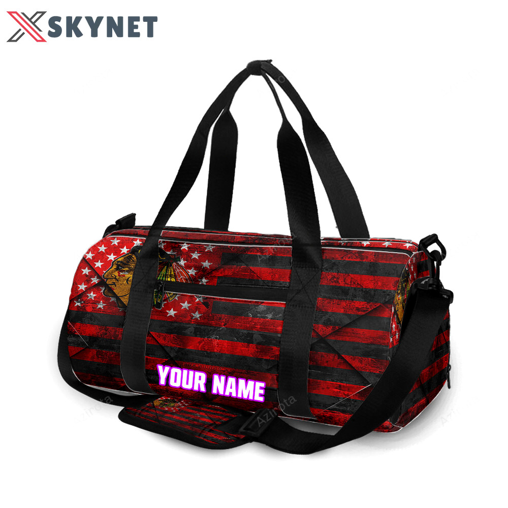 Chicago blackhawks emblem flag2 personalized name travel bag gym bag 86 Travel Bag