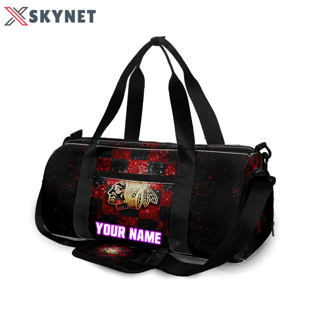 Chicago blackhawks emblem texture twinkle personalized name travel bag gym bag 495 Travel Bag