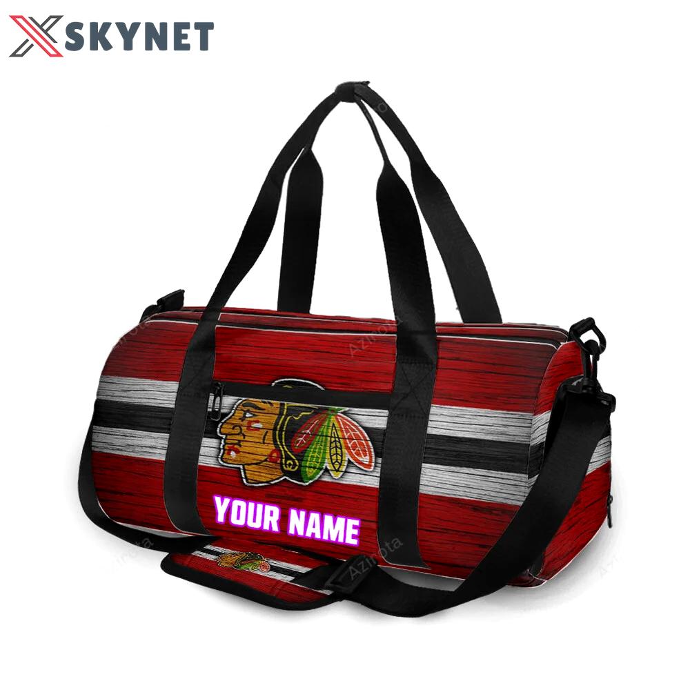 Chicago blackhawks emblem wood2 personalized name travel bag gym bag 1552 Travel Bag