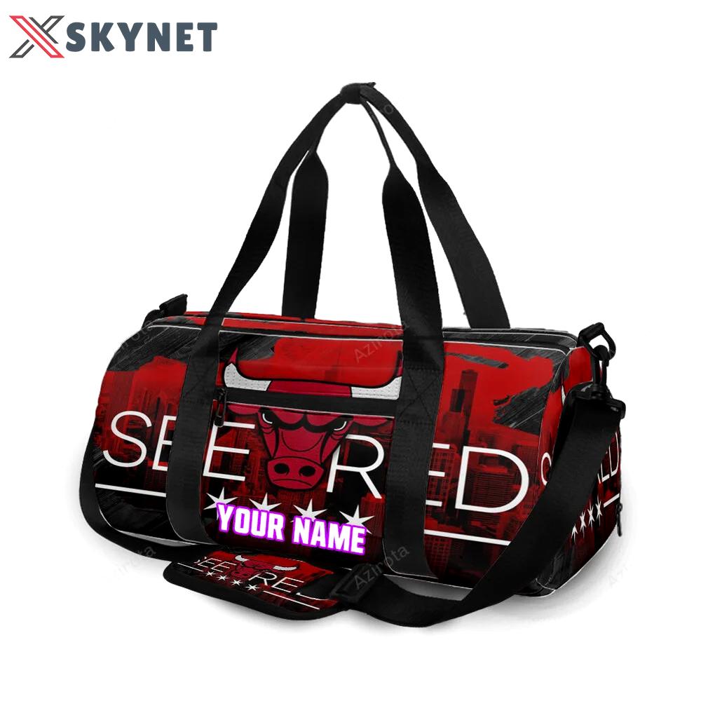 Chicago bulls emblem see red v25 personalized name travel bag gym bag 64 Travel Bag
