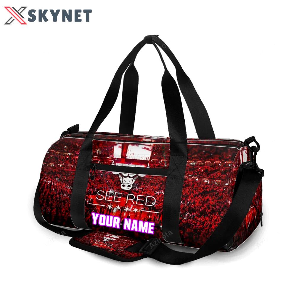 Chicago bulls emblem see red v30 personalized name travel bag gym bag 905 Travel Bag