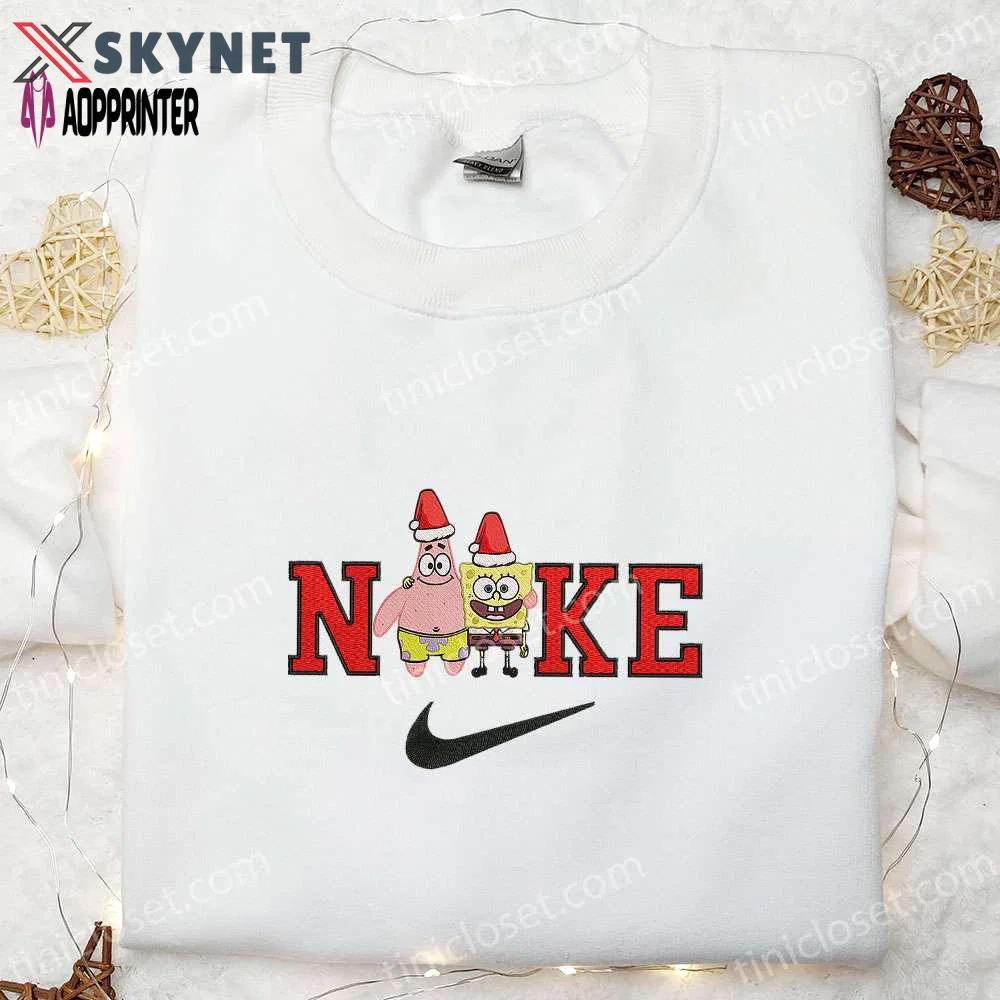 Christmas patrick star & spongebob embroidered shirt custom nike hoodie & cartoon characters t-shirt Embroidered Shirt