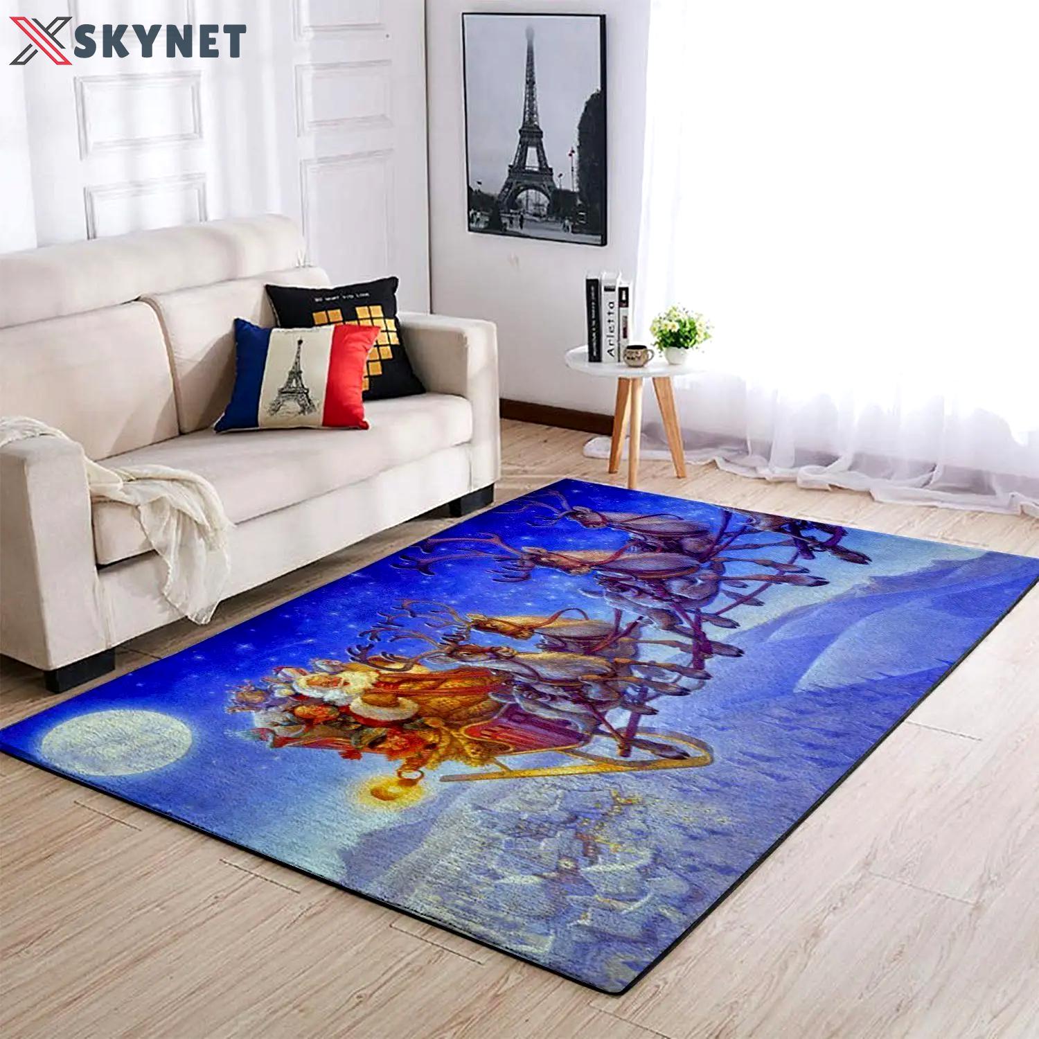 Christmas santa claus & reindeer sleigh area rug 19100313 ofd area rug living room carpet rug regtangle carpet floor decor home decor Rectangle Rug