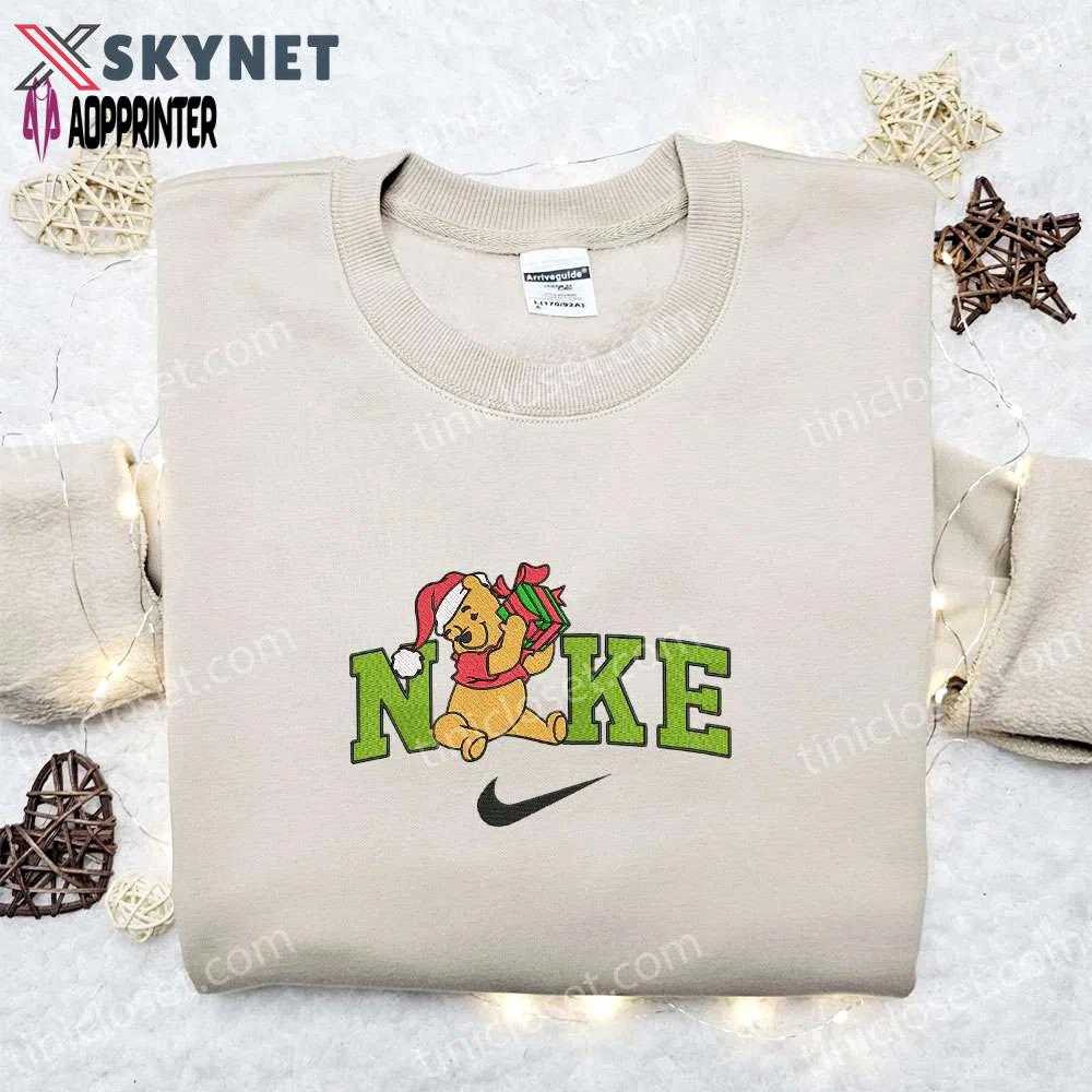 Christmas x nike embroidered sweatshirt: pooh with gift design – perfect christmas gift idea! Embroidered Shirt