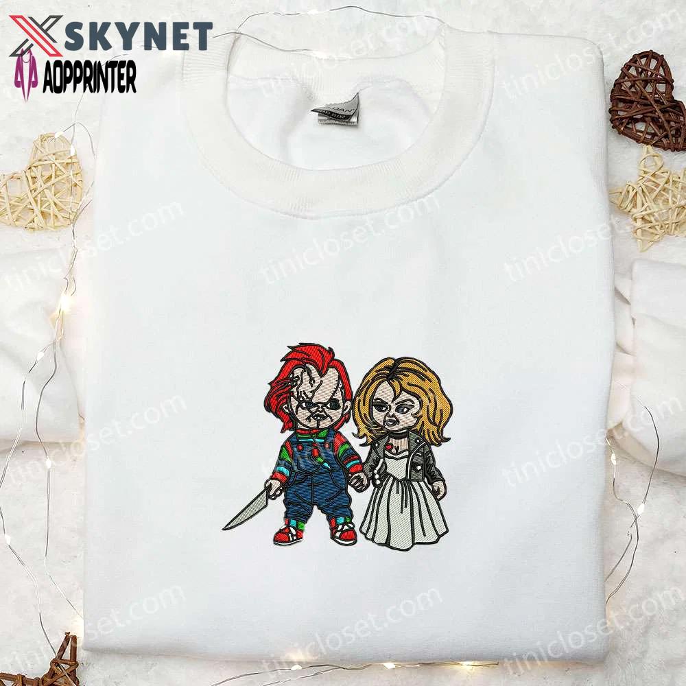 Chucky and tiffany embroidered shirt: scary halloween gifts for family Embroidered Shirt