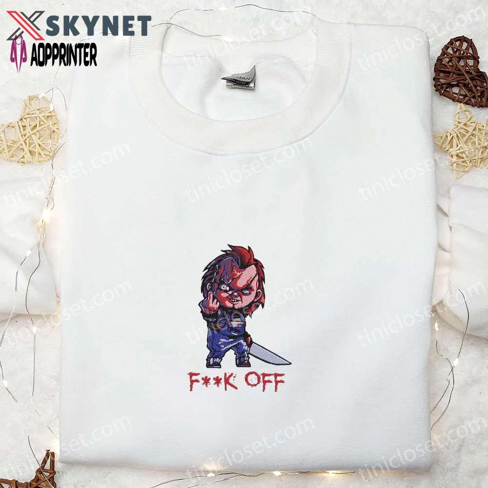 Chucky fuck off embroidered shirt – halloween movie gift for halloween lovers Embroidered Shirt