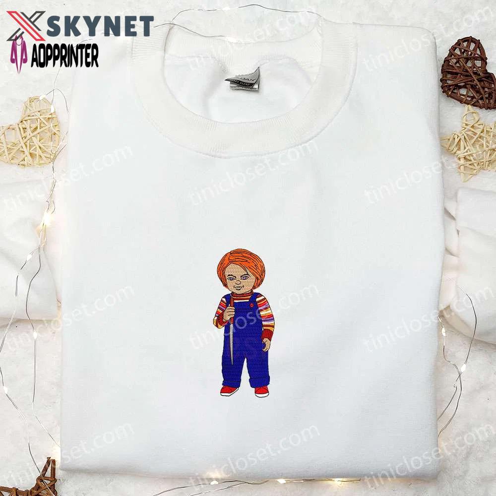 Chucky horror doll embroidered shirt: serial killer silhouette & best halloween gift Embroidered Shirt