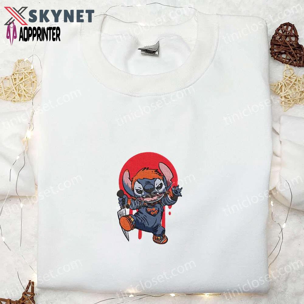 Chucky x stitch embroidered sweatshirt: disney halloween hoodie best gifts for family Embroidered Shirt