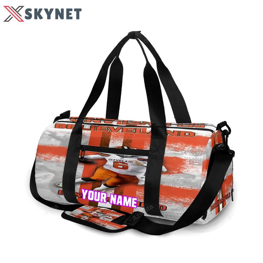 Cleveland browns baker mayfield 06 believeland personalized name travel bag gym bag 675 Travel Bag