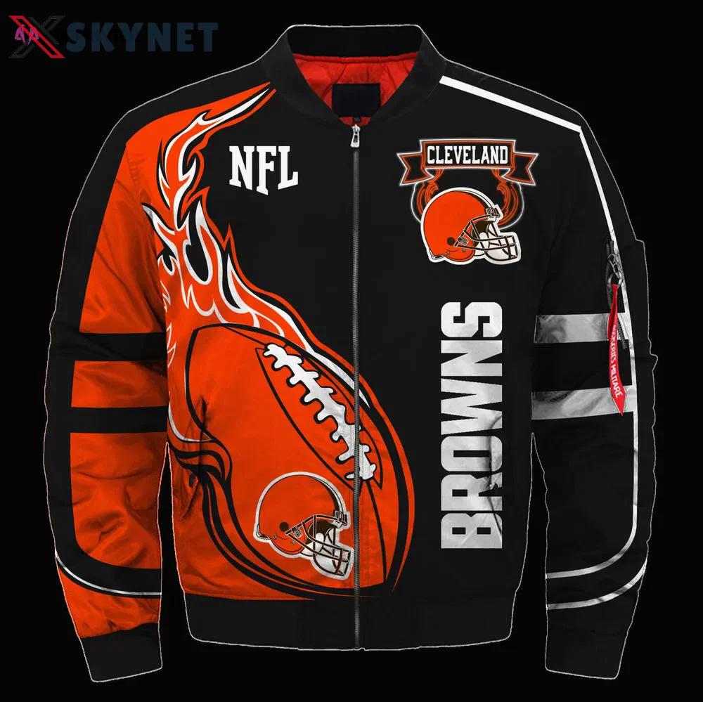 Cleveland browns logo pattern bomber jacket – black and orange Bomber Jacket