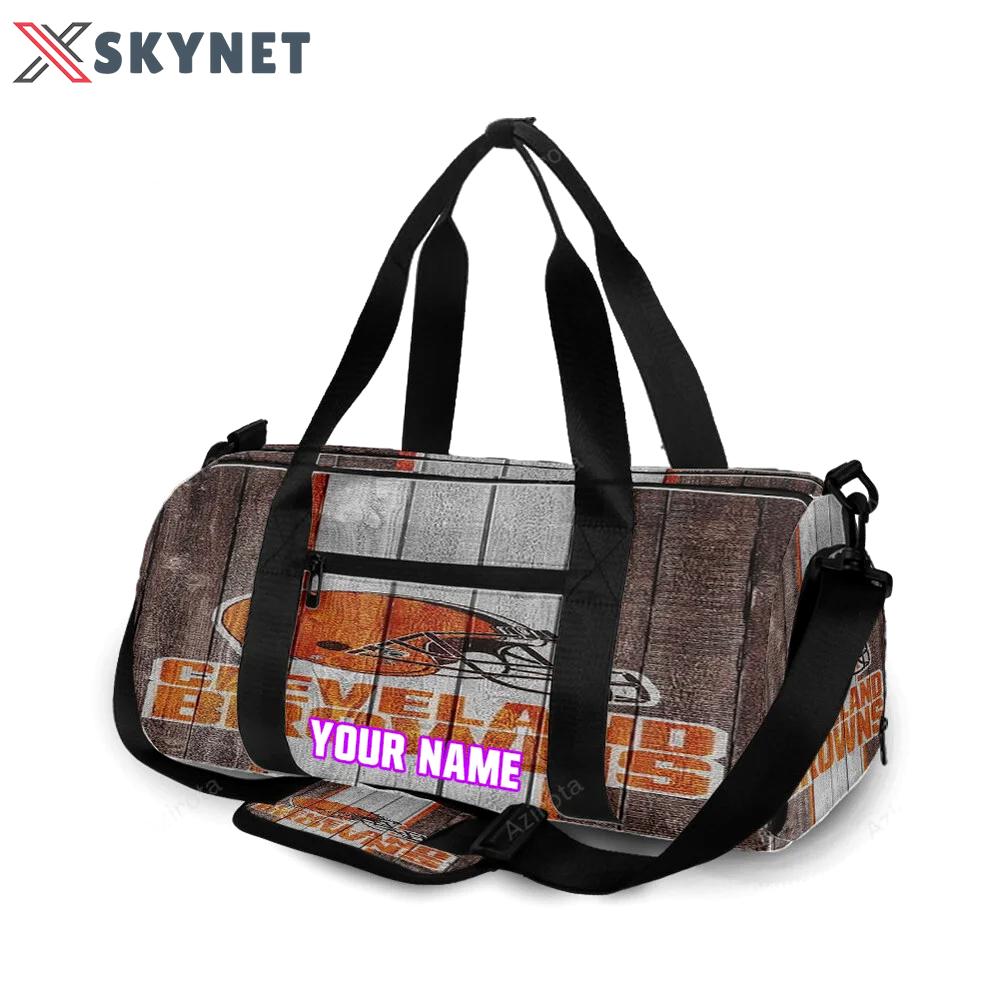 Cleveland browns logo wooden v2 personalized name travel bag gym bag 609 Travel Bag