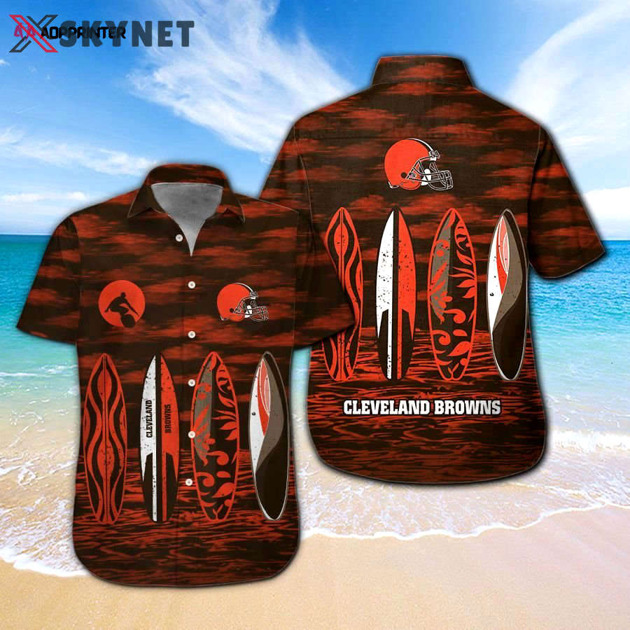 Cleveland browns short sleeve button up tropical aloha hawaiian shirt set for men women kids mte031 Hawaii Shirt