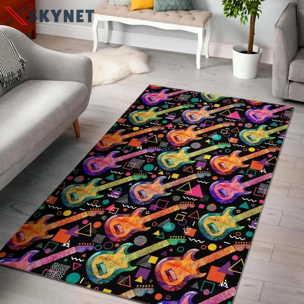 Colorful electric guitar pattern print area rug living room rug home decor Rectangle Rug