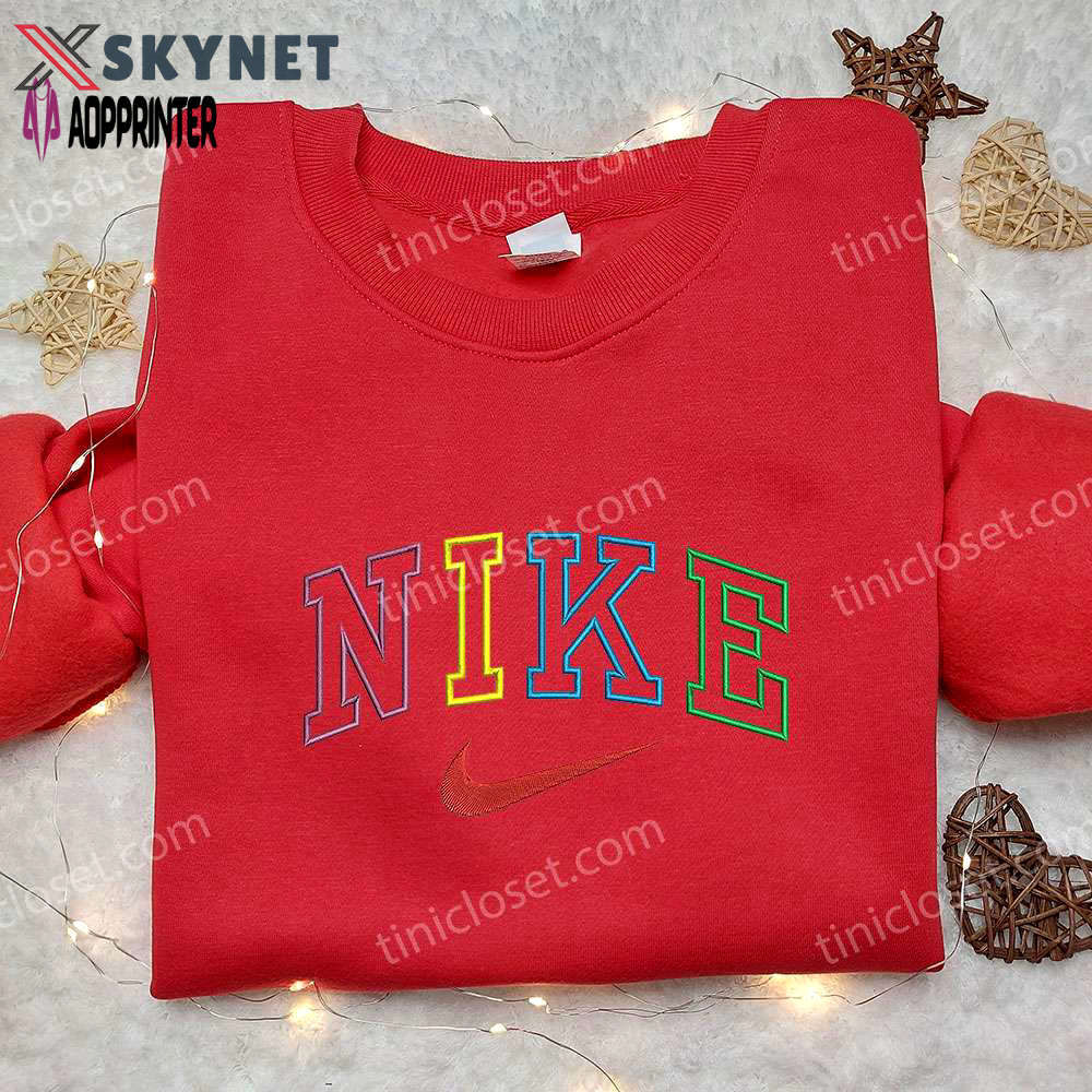Colorful nike embroidered sweatshirt: vibrant design perfect gift for family Embroidered Shirt