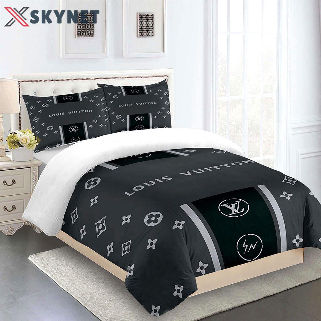 Comforter sets beautiful gray black louis vuitton bedding set  home decoration Bedding Sets