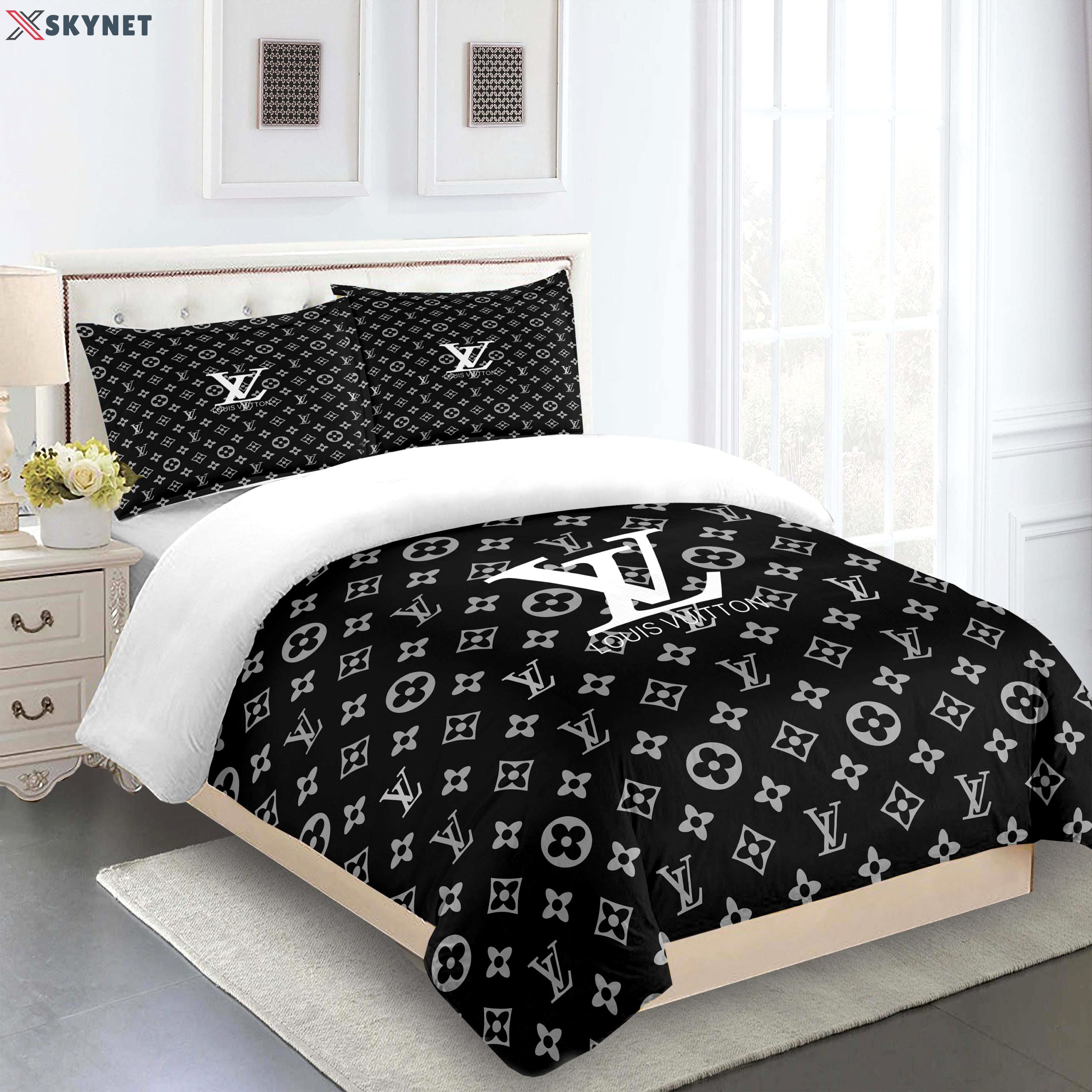 Comforter sets gray black with logo white full louis vuitton bedding set  home decoration Bedding Sets