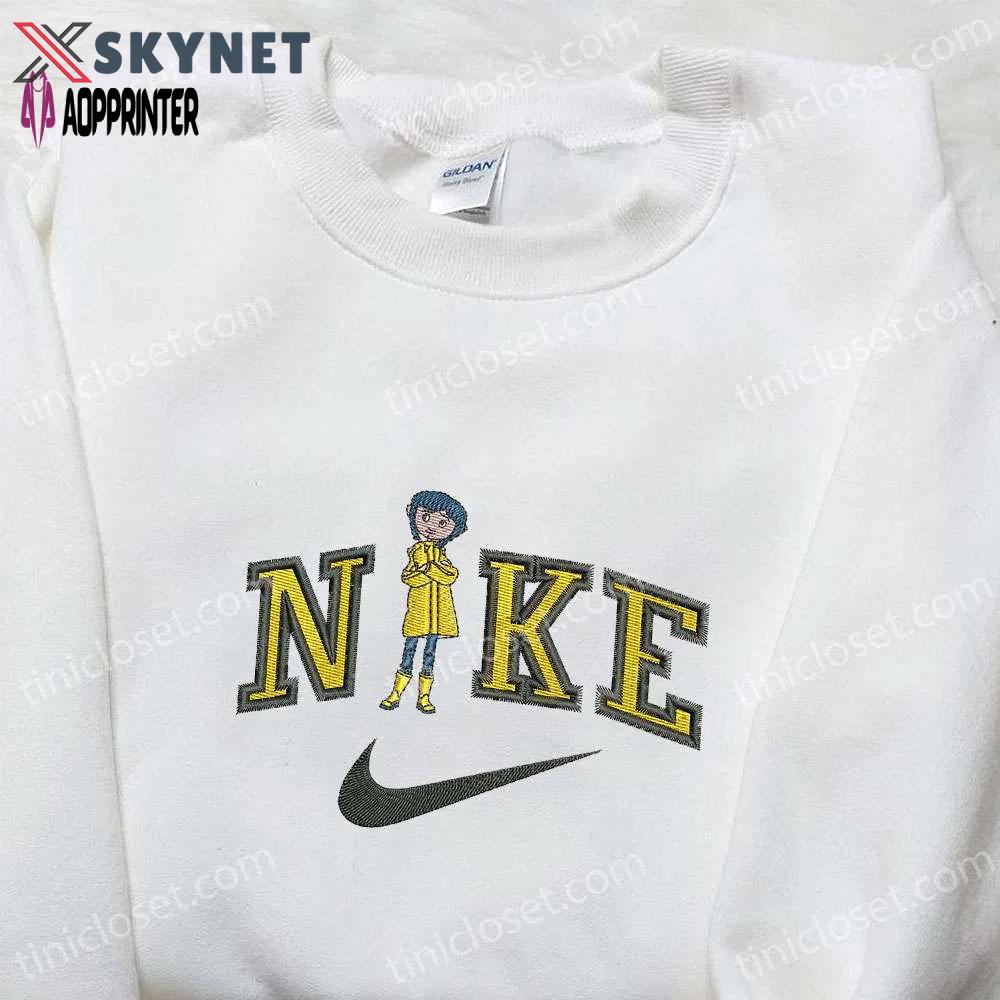 Coraline x nike cartoon embroidered shirt – stylish halloween & nike inspired tee Embroidered Shirt