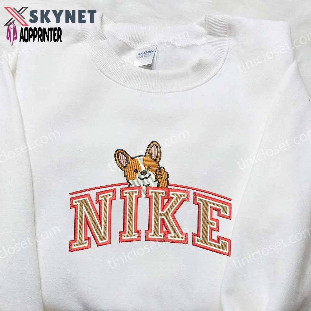 Corgi dog x nike embroidered shirt: animal & custom nike design for trendy style Embroidered Shirt
