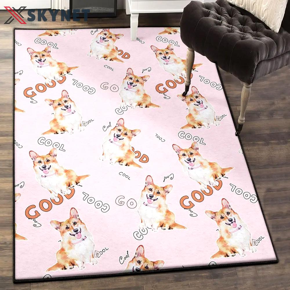 Corgi puppies area rugs for living room, corgi pink pastel pattern rug Rectangle Rug
