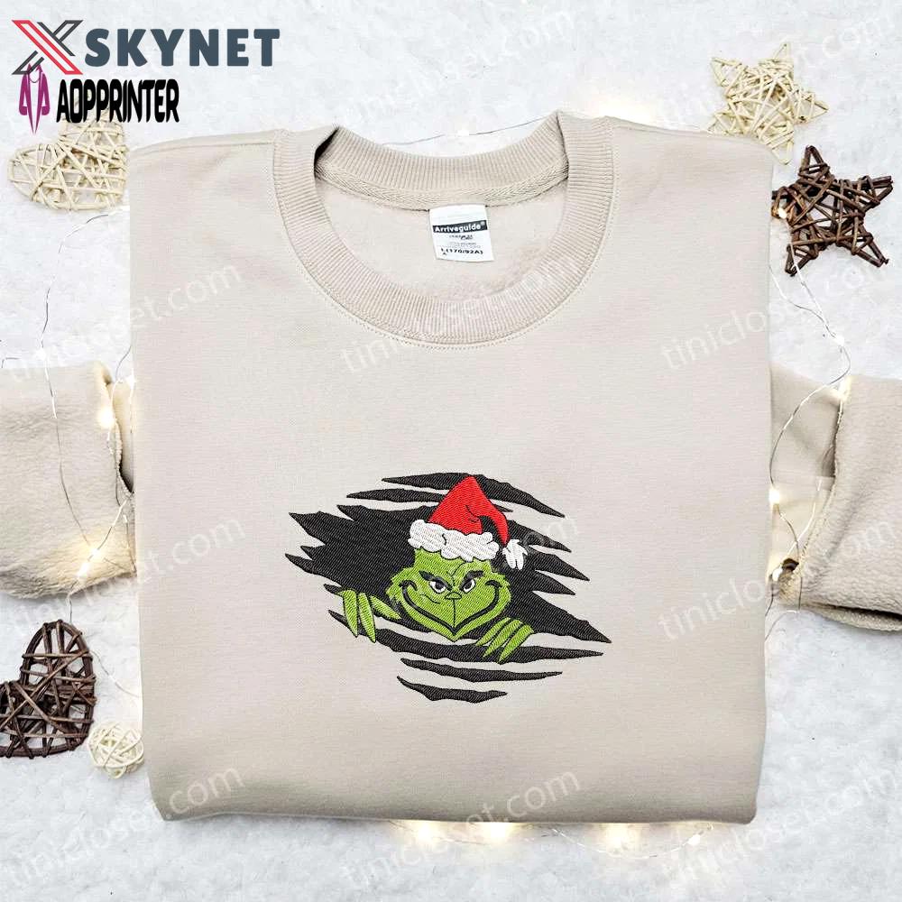 Creepy grinch merry christmas hoodie & movie t-shirt: best gift ideas Embroidered Shirt