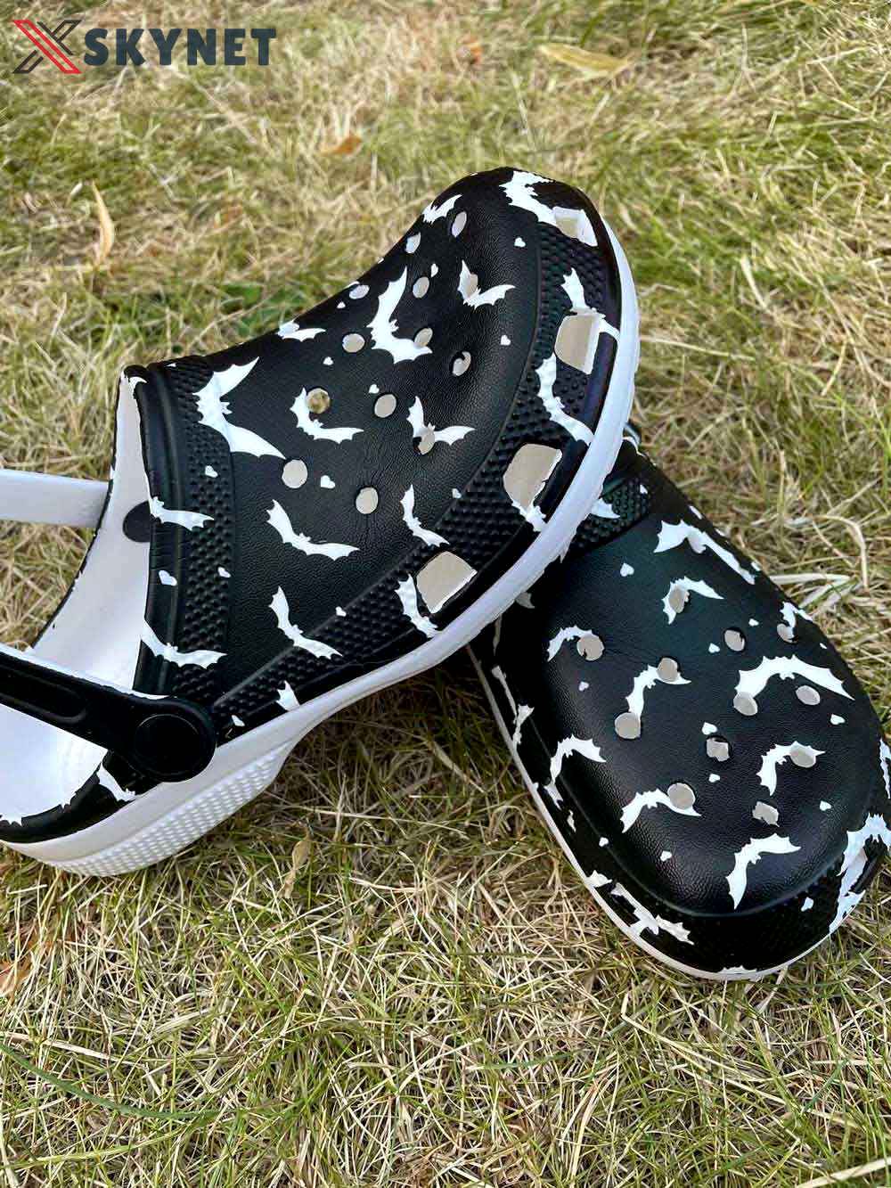 Crocs outfit - black & white gothic bat print style crocs clogs crocband shoes - 232 Crocs Outfit