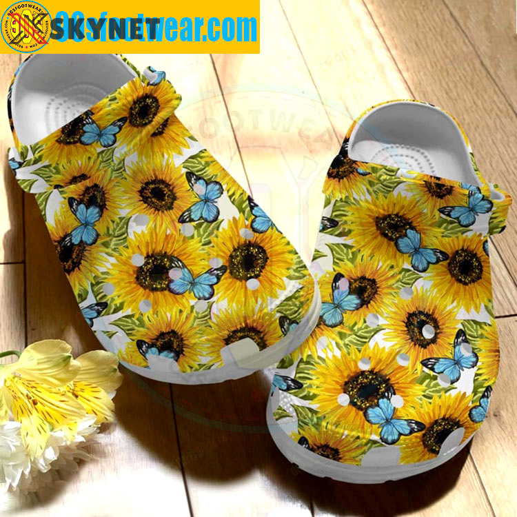 Crocs outfit - crocs with sunflowers – sunflower butterflies pattern custom classic clog - 423 Crocs Outfit