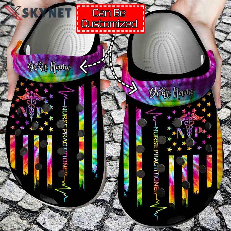 Crocs outfit - personalized american nurse practitioner tie dye clog shoes - 1612 Crocs Outfit