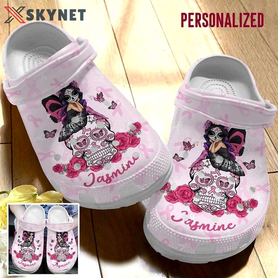 Crocs outfit - personalized breast cancer crocs fairy sugar skull pink ribbon crocs clogs crocband shoes - 1646 Crocs Outfit