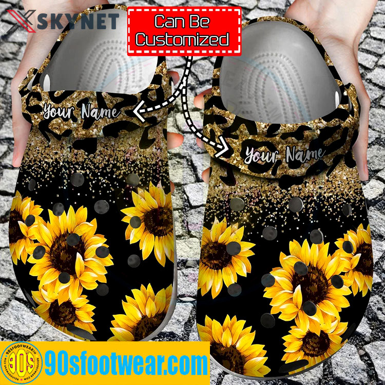 Crocs outfit - personalized crocs with sunflowers glitter leopard sunflowers custom classic clog - 1691 Crocs Outfit