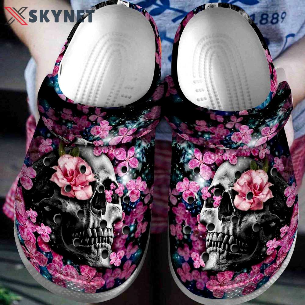 Crocs outfit - pink flower skull halloween crocs crocband clogs shoes - 1870 Crocs Outfit