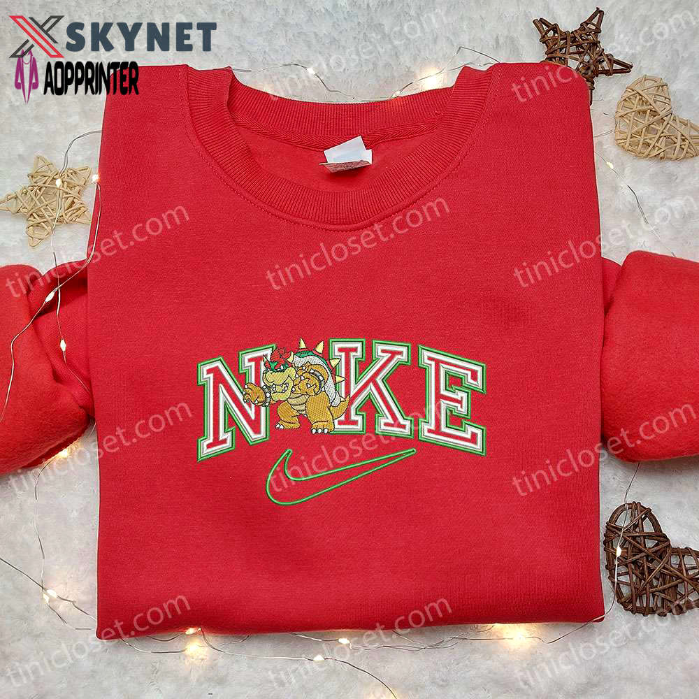 Custom bowser x nike cartoon embroidered shirt – best birthday gift ideas Embroidered Shirt