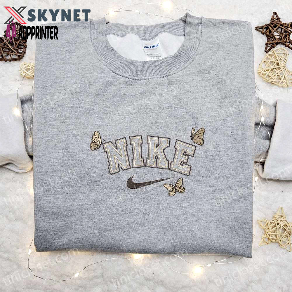 Custom butterfly x nike animal embroidered shirt – best birthday gift ideas Embroidered Shirt