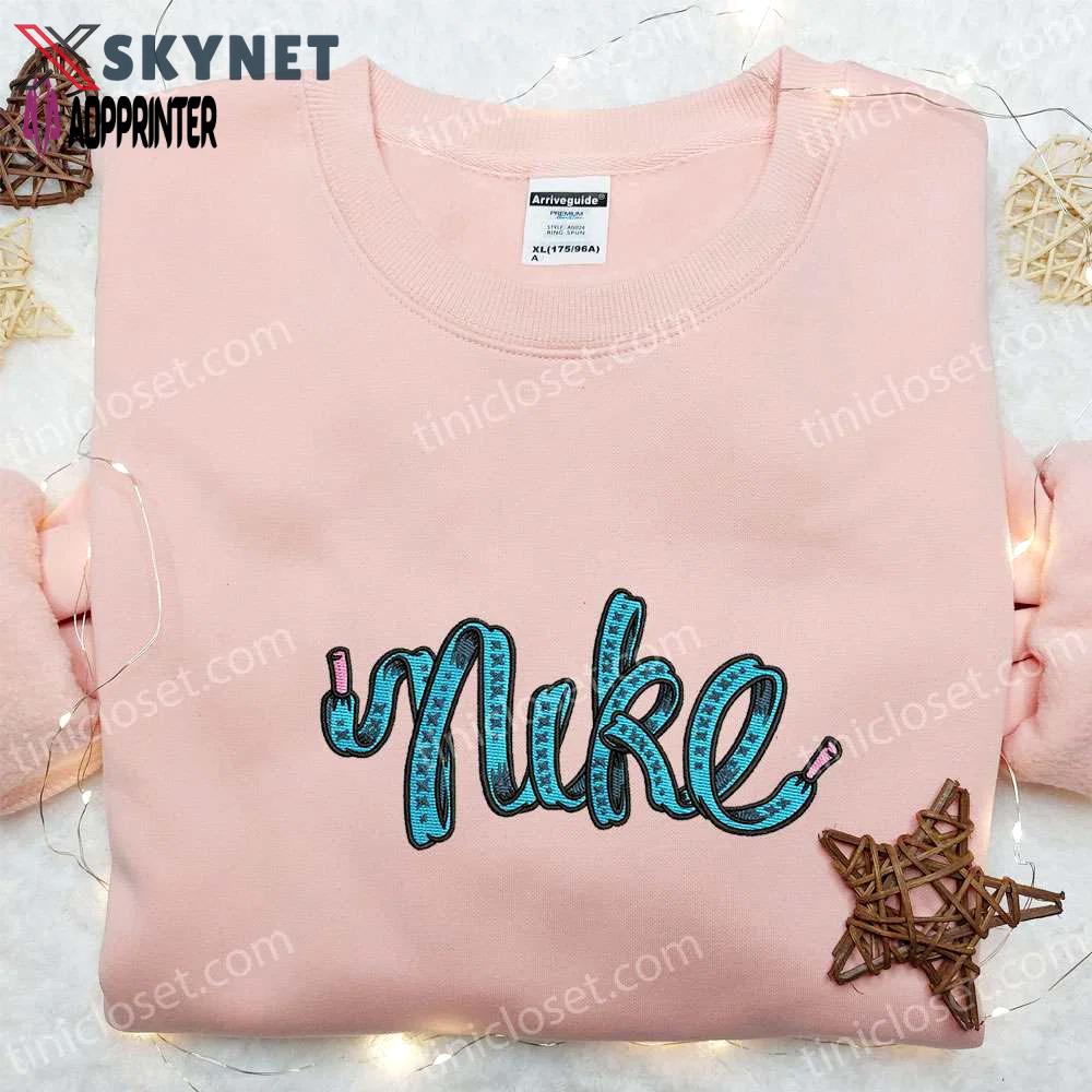 Custom embroidered nike-inspired shoelace hoodie – trendy sweatshirt with unique design Embroidered Shirt