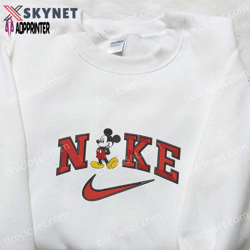 Custom mickey mouse x nike embroidered shirt: best birthday gift idea with cartoon design Embroidered Shirt