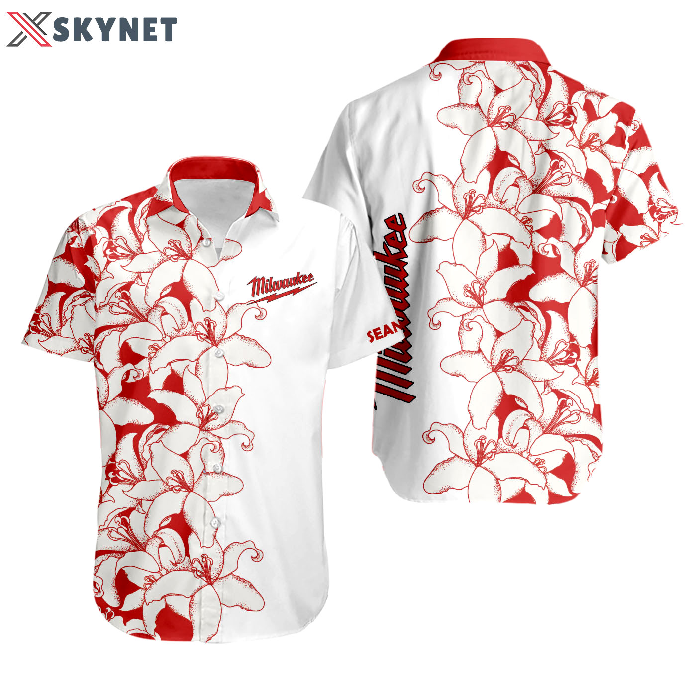 Custom name milwaukee tool flower brand logo 3d hawaiian shirt beach for men women Hawaii Shirt Shorts & Flip Flops