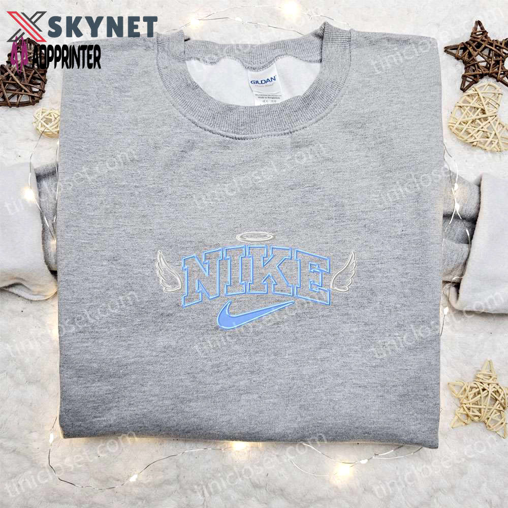 Custom nike embroidered shirt: angel wings design perfect family gift Embroidered Shirt
