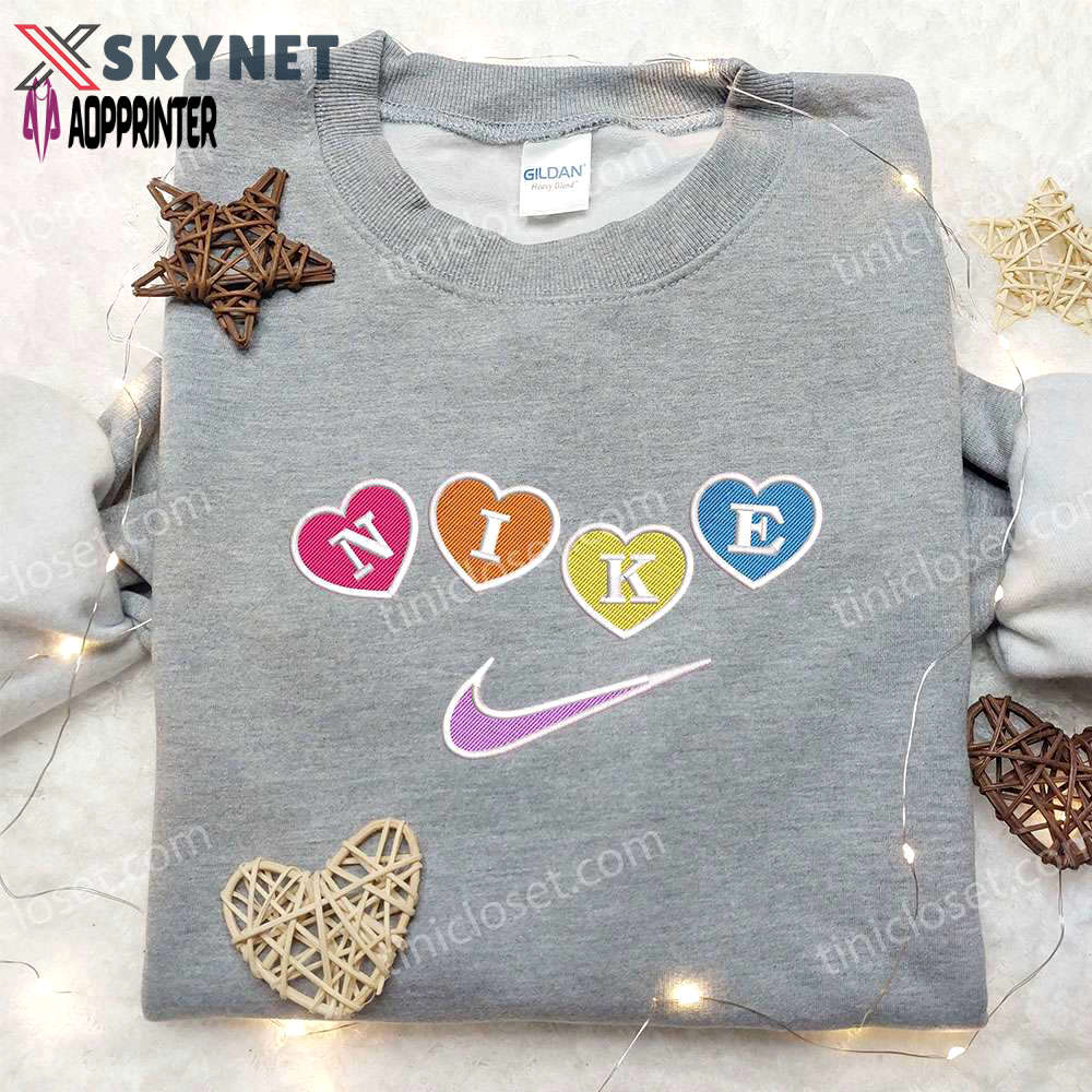 Custom nike embroidered shirt – colorful love heart design perfect valentine’s day gift Embroidered Shirt