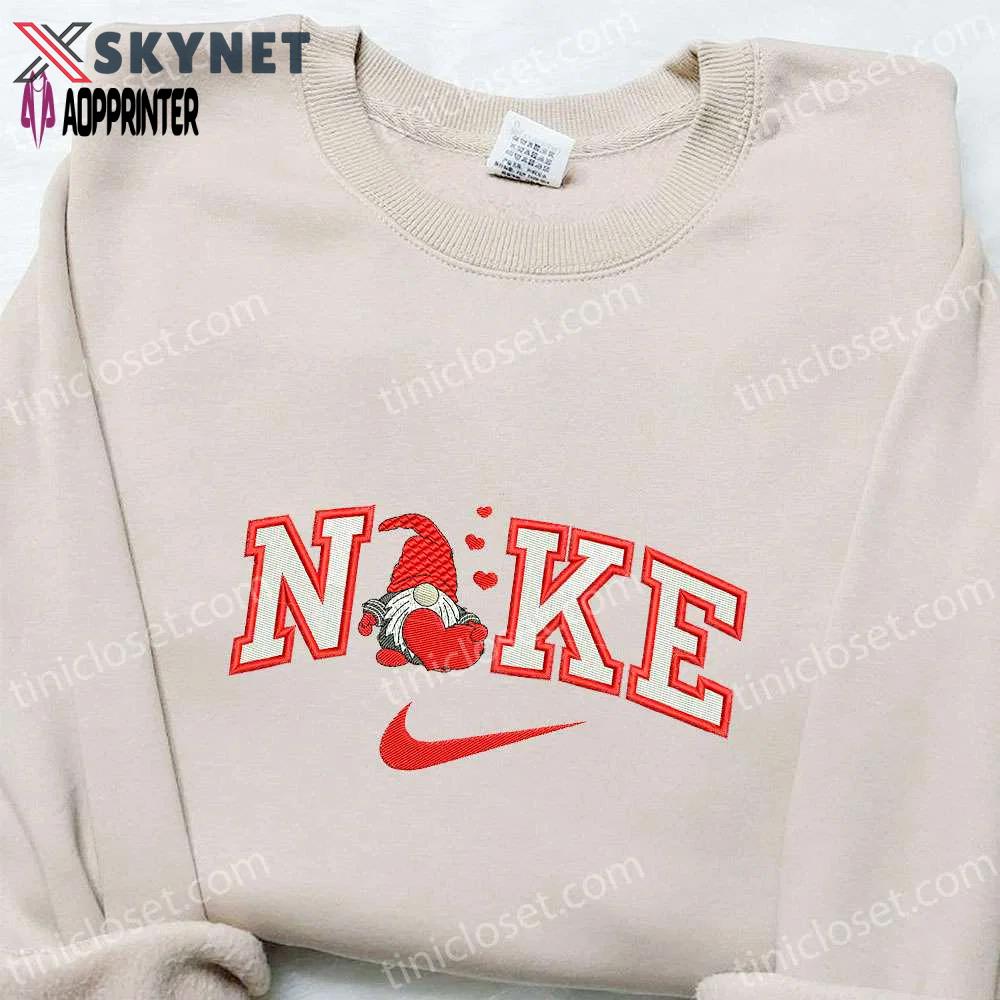 Custom nike gnome heart embroidered shirt christmas design Embroidered Shirt