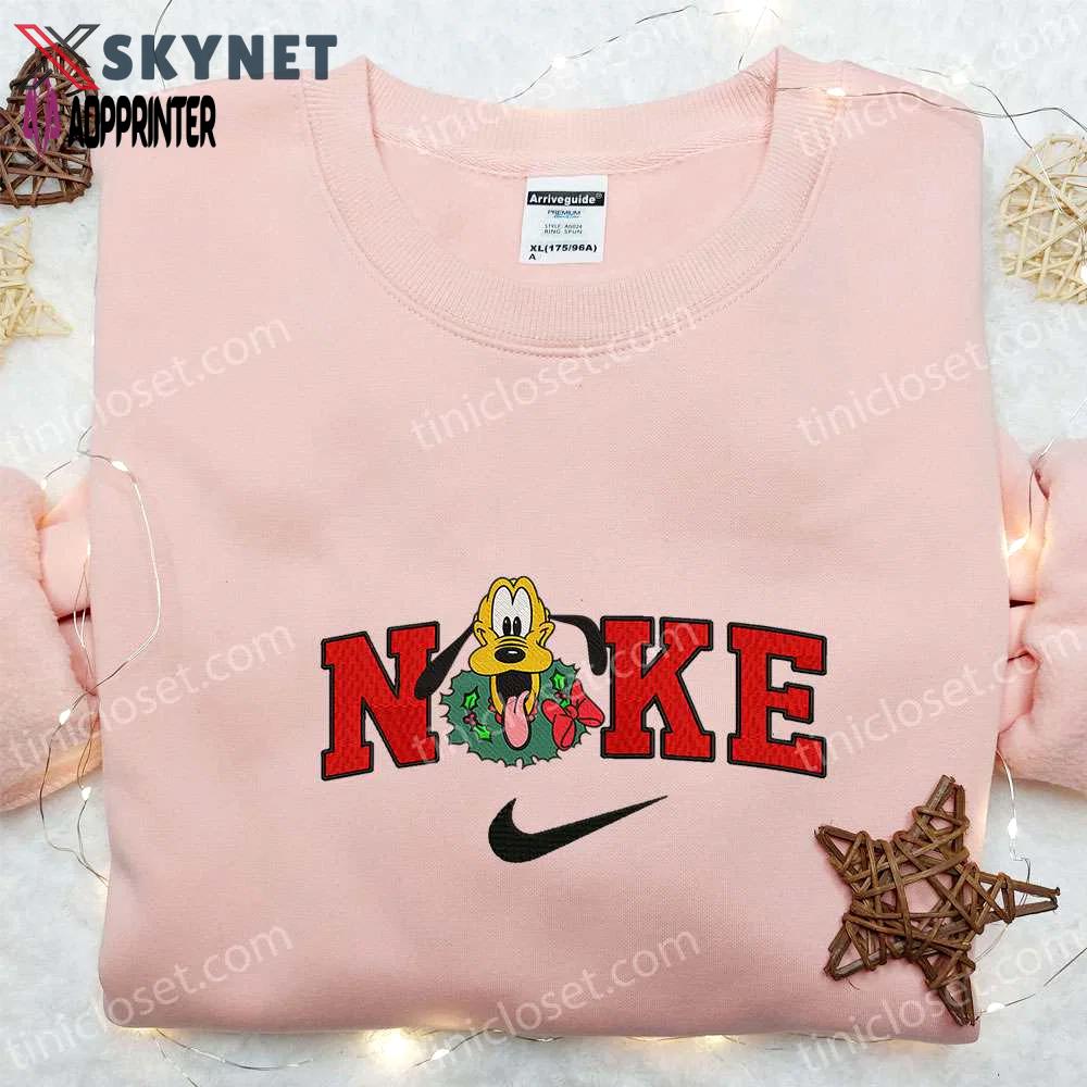 Custom nike x christmas laurel wreath pluto dog embroidered sweatshirt: disney hoodie Embroidered Shirt