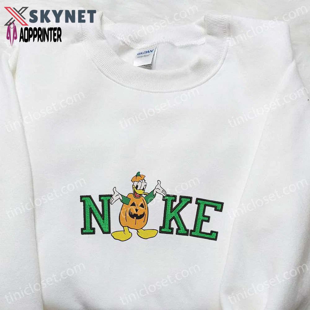 Custom nike x donald pumpkin halloween embroidered shirt: best family gifts Embroidered Shirt