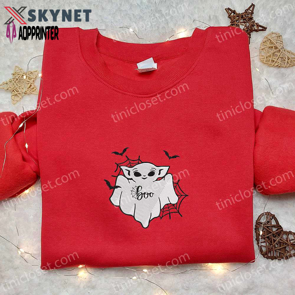 Cute baby yoda boo ghost shirt & hoodie: perfect halloween gift ideas Embroidered Shirt